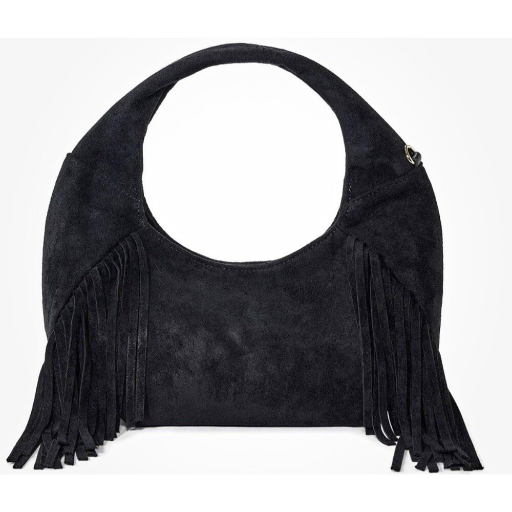 Universal Thread Black Fringe Hobo Bag, Women’s Top Handle Zip Closure